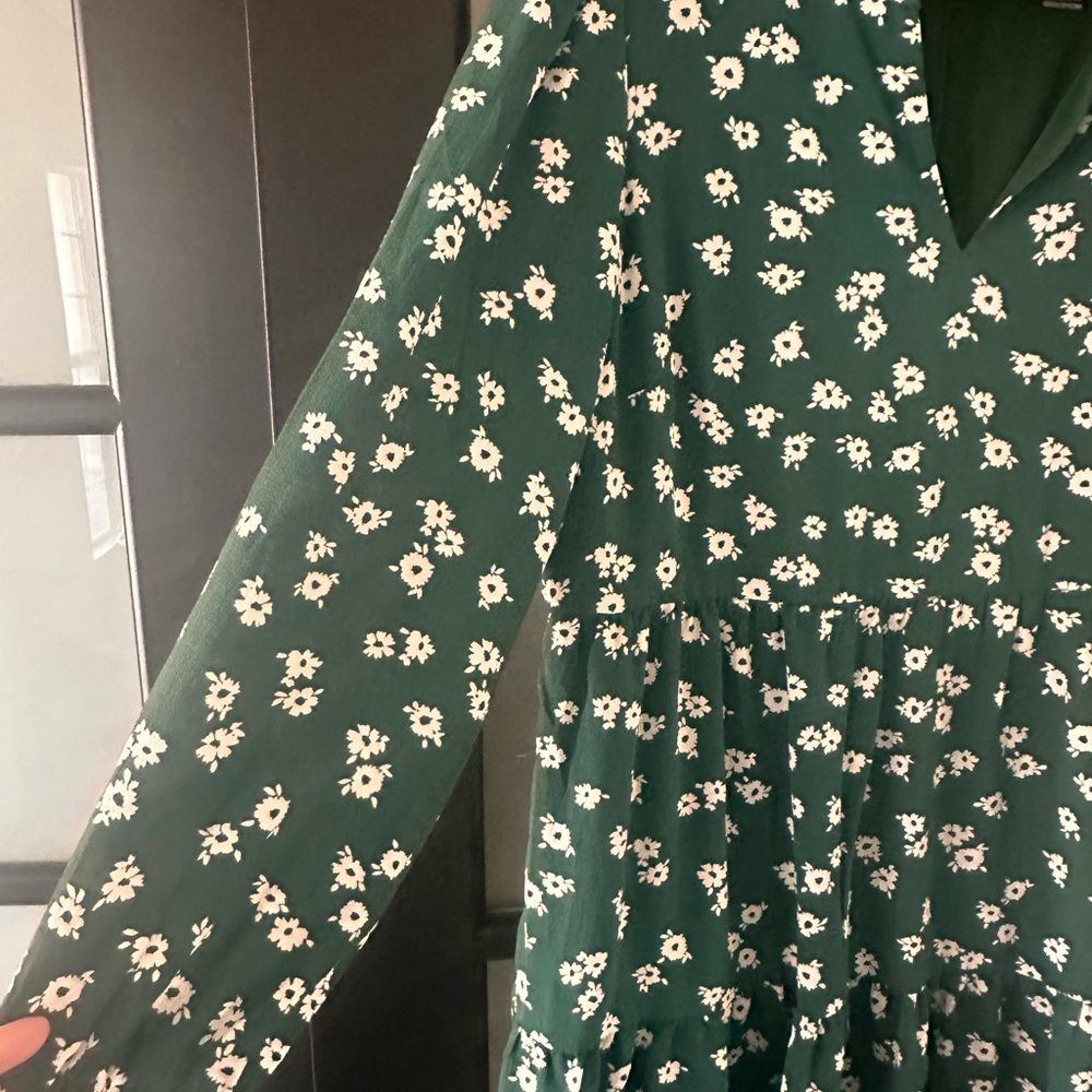 Jessica Howard tiered dress emerald green with white floral print size 16 - Picture 2 of 5